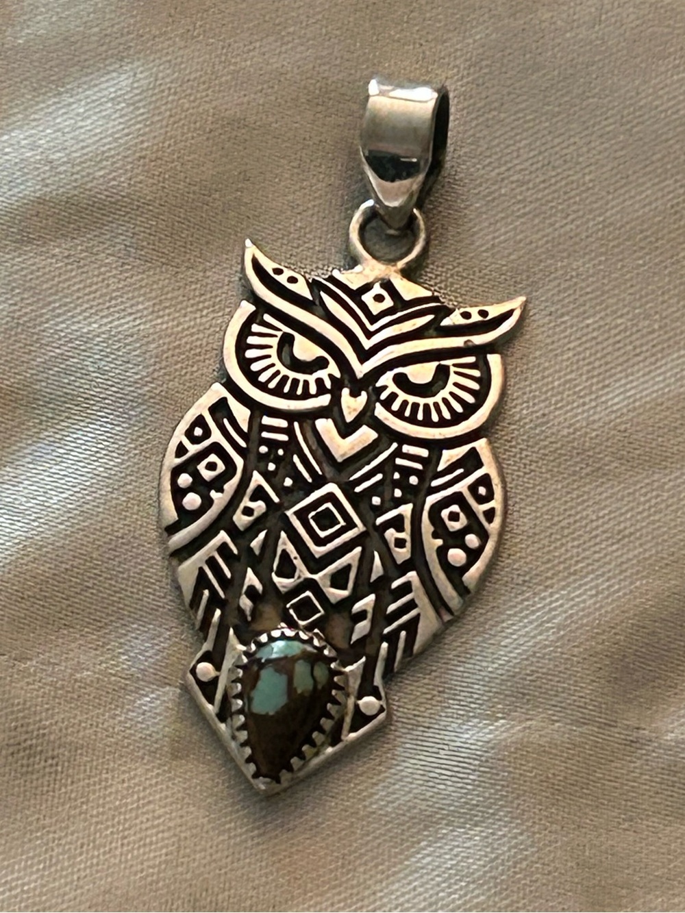 Sterling Silver Owl Pendant with Turquoise - Picture 2 of 4